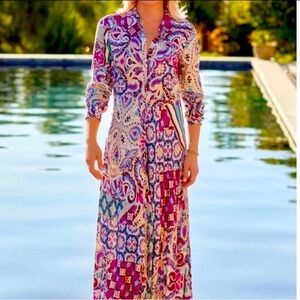 Soft Surroundings Palermo Soho Metallic Pink Boho Maxi Dress in Festoon Fuchsia